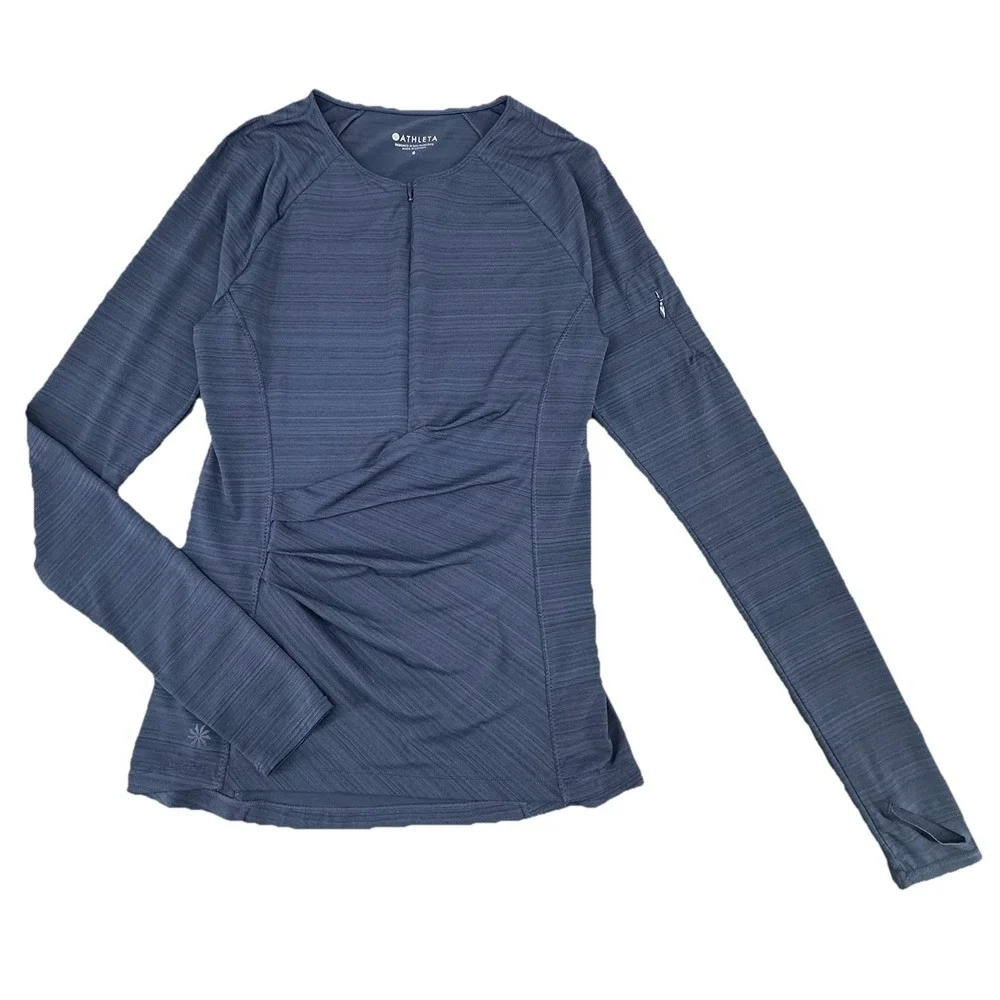 Athleta Women's Navy Long Sleeve Athletic Top Half Zip Thumbholes‎ Small